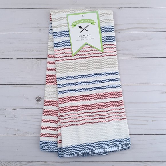 Woven Kitchen Towel Striped Red Blue Beige - Picture 1 of 3